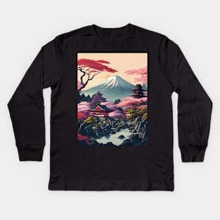 Serene Mount Fuji Sunset - Peaceful River Scenery Kids Long Sleeve T-Shirt